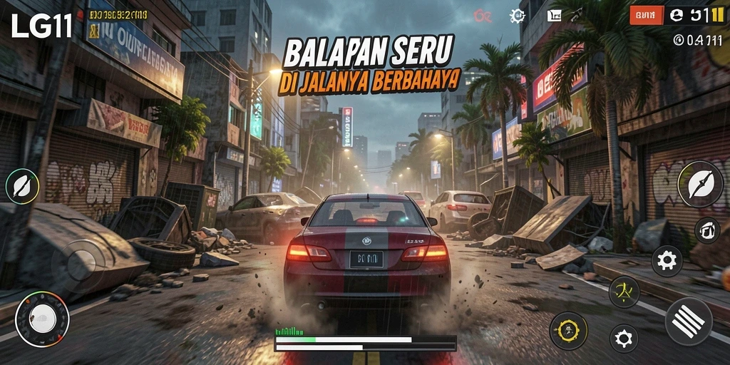 Tampilan seru dari gameplay balapan LG111 yang memacu adrenalin.