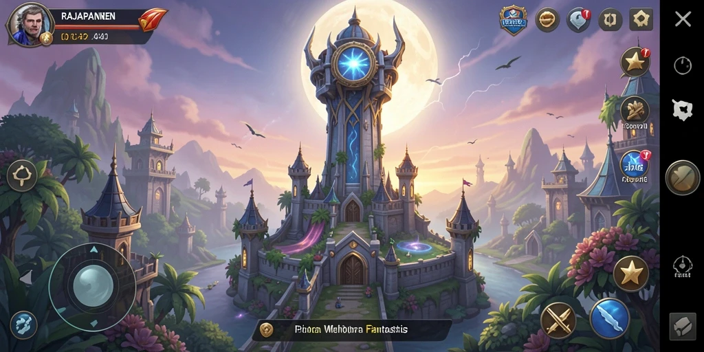 Tampilan gameplay seru dalam RAJAPANEN, pertahanan menara yang strategis.